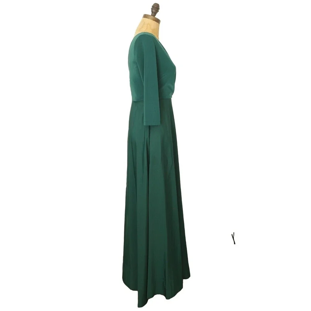 Alfred Sung V-Neck 3/4 Sleeve Jersey Mikado Belted Gown 0 Hunter Dress NWT B71 - Picture 3 of 6